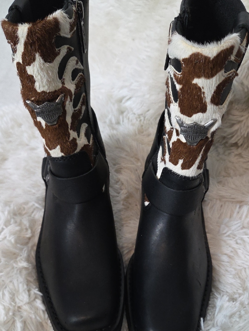 Harley-Davidson Black Boots with Brown & White Haircalf